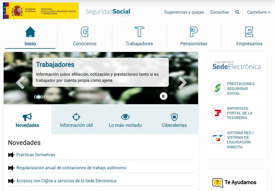 web seguridad social convenios